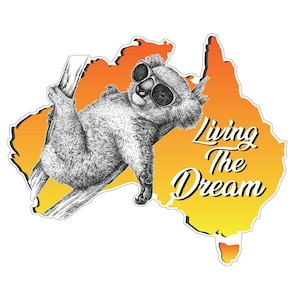 Adesivo arancione per mappa "Living the Dream" Koala Australia per roulotte e camper
