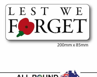 Lest We Forget Sticker Set, Australian Anzac Remembrance Decals For Car Or Windscreen, Laminated Vinyl