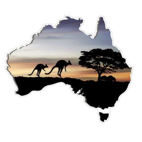 Rustic Map Australia Australia Map With Sunset Tree & Rustic Landscape Decal for Rvs and ...