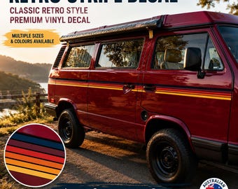 Retro Car Stripe Decal with Black Pinstripes | Vintage Vehicle Side Stripe | Campervan Motorhome Caravan 4WD Boat Vinyl Graphics