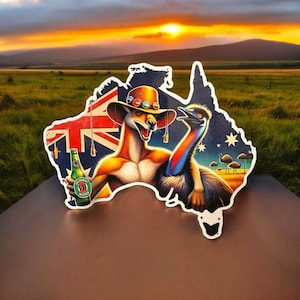 Autocollant en vinyle drapeau australien carte kangourou émeu bière - tailles personnalisées disponibles