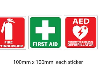 First Aid ,Fire Extinguisher , AED , vinyl sticker pack for vehicle