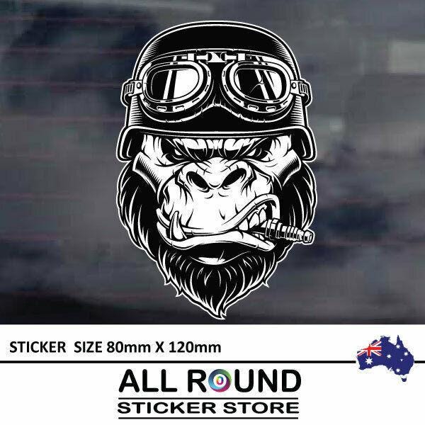Gorilla In Motorcycle Helmet Sticker Decal - 4 Pack For Toolbox, Laptop, Car Bumper