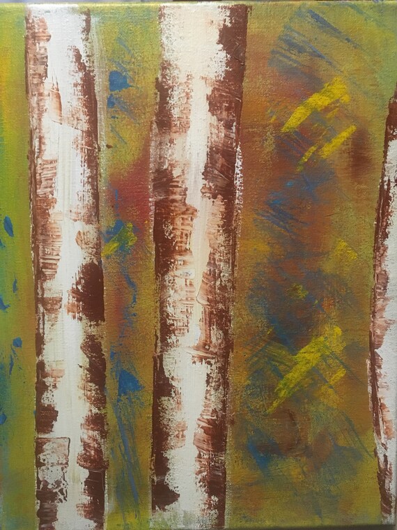 Fall Birch Tree Canvas Painting Etsy