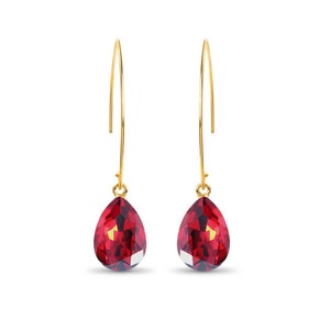 Rote Siam Statement Kristall Ohrringe / Siam Lange Einfädler Ohrringe / Gold Ohrringe / Silber Ohrringe / Rose Gold Schmuck / Geburtstagsgeschenk für sie