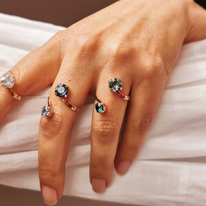 Green Crystal ring/ Statement Ring /Rose gold or silver ring/ Adjustable two stone ring/ Aurora borealis ring / birthday gift for her