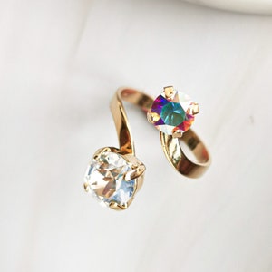 Two Stone Adjustable Crystal Ring / Rose gold or silver ring/ Adjustable two stone ring/ Aurora borealis ring / birthday gift for her