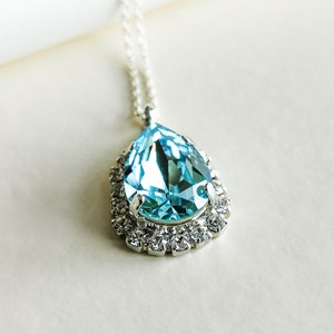 Gold Filled Aquamarine Crystal Necklace/ Wedding necklace / Birthday Gift for Her/ Gift for Mom / Bridesmaids