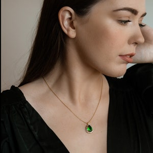 14Kt Gold Filled Emerald Necklace/ Green Crystal Necklace Bridal Necklace/ Green and Silver Necklace/ Wedding Jewellery / Birthday Gift