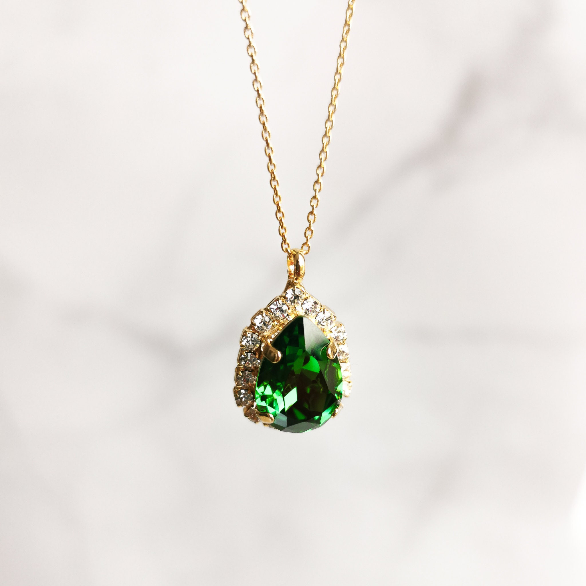 14k Gold Filled Necklace/ Swarovski Crystal Necklace/ Emerald | Etsy