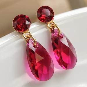 Mothers Day Gift/ Red Earrings/ Ruby Earrings/ Dainty Drop Earrings Gold/ Red Crystal Earrings/ Birthday Gift for Her