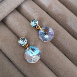 Aquamarine Blue Dainty Crystal Earrings/ Dainty Gold Earrings/ Minimalist Earrings/ Silver Earrings/ Christmas Gift / Birthday Gift
