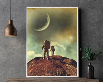 Astronaut Wall Art, Space Lovers Modern Collage, Planet Moon Poster, Moon travel Print, Astronaut Downloadable Print, Space Trip Art