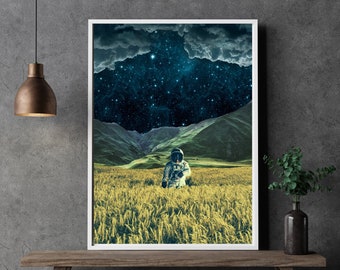 Astronaut Art, Surreal Collage Wall Art,  Landscape Downloadable Print, Standard Ratio Size, Instant Download, Space Wall Decor, Printable