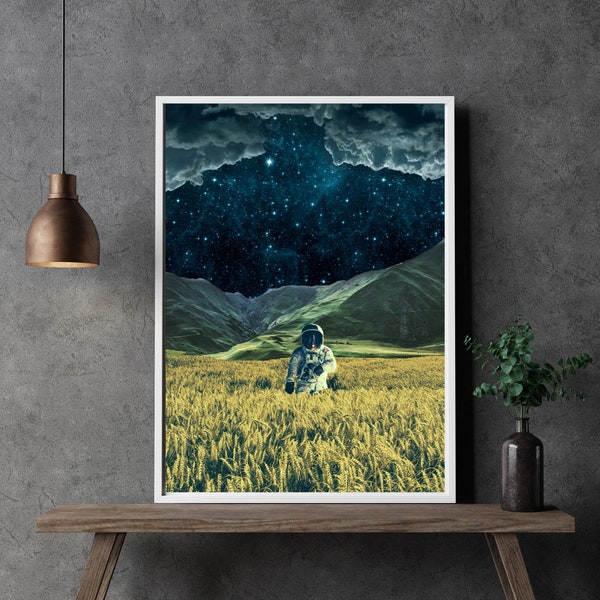 Astronaut Art, Surreal Collage Wall Art,  Landscape Downloadable Print, Standard Ratio Size, Instant Download, Space Wall Decor, Printable