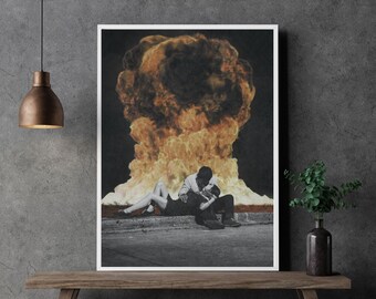 Cartel de beso en blanco y negro de pareja romántica / arte de pared vintage extra grande imprimible para dormitorio, baño / arte descargable para parejas