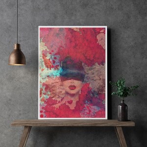Cherry Bloom Abstract Geisha Portrait Wall Art, Instant Download Japanese Woman Printable Poster, Modern Japanese Cherry Blossom Wall Decor