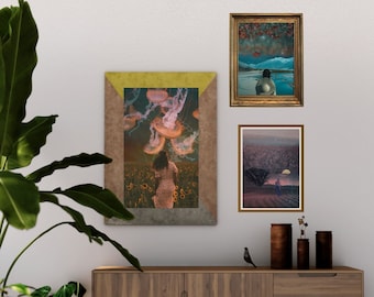 Conjunto de 3 arte de pared imprimible surrealista de ensueño / cartel botánico boho para sala de estar, oficina, conjunto de pared de galería / descarga digital