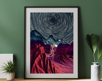 Modern Bohemian Wall Decor Shooting Stars Artwork Printable Digital Collage Instant Download Surreal Collage All Ratios Downloadable Art