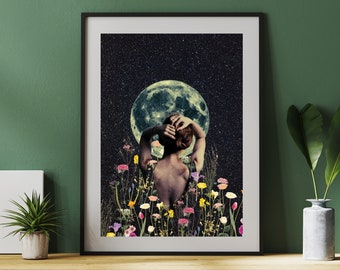 Modern Digital Full Moon Printable Wall Art Photomontage Surreal Collage Poster All Ratio Downloadable Wall Decor Instant Download Print
