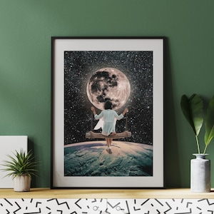 Full Moon Printable Wall Art, Modern Digital Photomontage, Surreal Collage Poster, All Ratio Downloadable Wall Decor, Instant Download Print