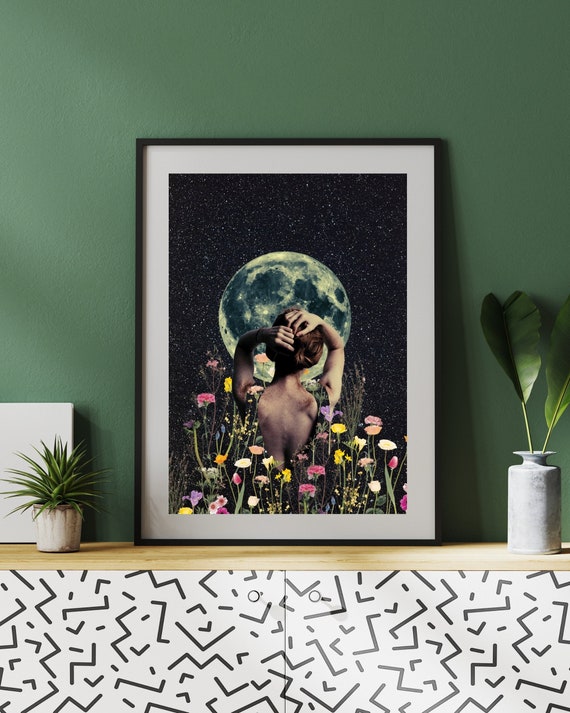 Modern Digital Full Moon Printable Wall Art Photomontage Surreal Collage Poster All Ratio Downloadable Wall Decor Instant Download Print