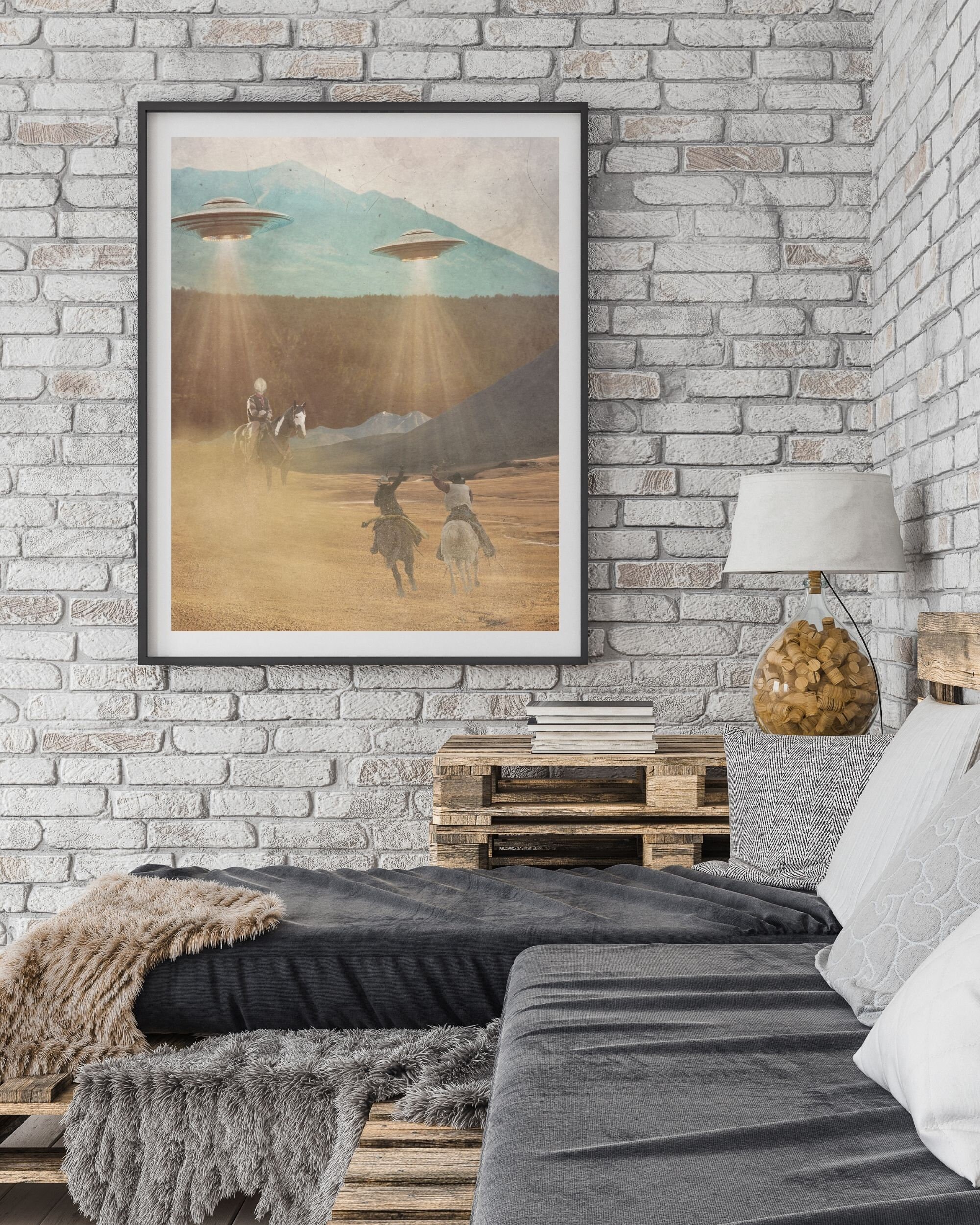 UFO Wall Art Alien Printable Poster for Sci-fi Lovers Surreal Wild West ...