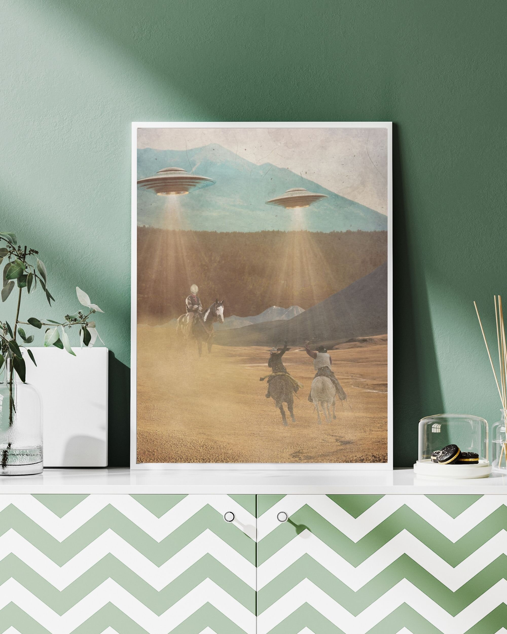 UFO Wall Art Alien Printable Poster for Sci-fi Lovers Surreal Wild West ...