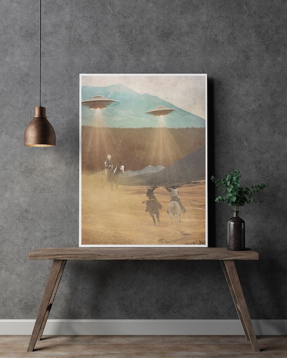 UFO Alien Wall Art | Weird Surreal Space Poster For Living Room, Bedroom, Bathroom Decor | Gift For Sci-Fi Lovers | Digital Download