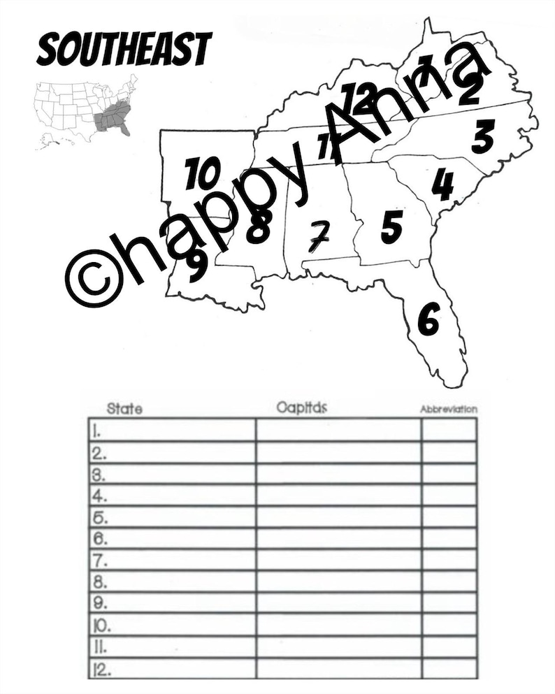 50 States and Capitals 8 Region Worksheets (answer Key Included) 16 ...
