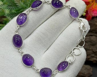 Amethyst Silver Bracelet, Handmade Bracelet Jewelry, Basic Amethyst Multi Stone Chram Bracelet, Gemstone Bracelet, Gift For Her, M-195