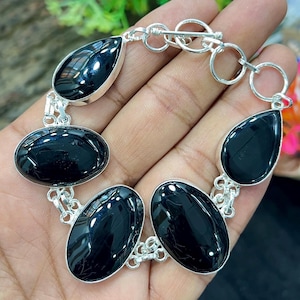 Black Onyx Silver Bracelet, Handcrafted Bracelet Jewelry, Black Agate Multi Stone Chram Bracelet, Gemstone Bracelet, Gift For Her, M-180