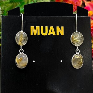 Rare Golden Rutile Silver Earring, Handmade Silver Earring, 2-Stone Golden Rutile Oval Dangle Earring, Gemstone Earring, Gift For Her, M-564