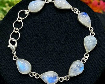 Rainbow Moonstone Silver Bracelet, Handmade Bracelet Jewelry, Basic Moonstone Multi Stone Chram Bracelet, Stone Bracelet, Gift For Her M-203