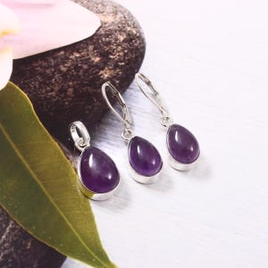 Classic Purple AMETHYST Silver Jewelry Set, Handmade Pendant Earrings Set, Amethyst Jewelry Set, Gemstone Jewelry Set, Gift for Her, M-54