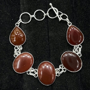Carnelian Silver Bracelet, Handcrafted Bracelet Jewelry, Carnelian Multi Stone Chram Bracelet, Gemstone Bracelet, Gift For Her, M-178