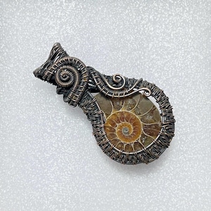 Amazing AMMONITE FOSSIL Copper Pendant, AAA Quality,Handmade Wire Wrapped Copper Pendant, Gift For Her M-80