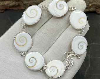 Zeldzame Shiva oogschelp zilveren armband, handgemaakte armbandsieraden, standaard schelp meerstenen bedelarmband, edelsteenarmband, voor haar, M-560