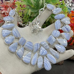 Collar de plata con ágata azul, hecho a mano, de diseñador para mujer, estilo bohemio, regalo para ella, M-262