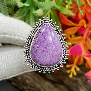 Großartiger LILA STICHTIT Silberring, Boho Ring, handgemachter Stichtit Ring, Statement Ring, Edelstein Ring, Geschenk für sie, M-127