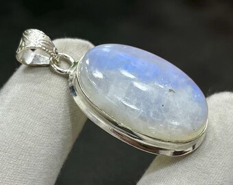 Rainbow Moonstone Silver Pendant, Handmade Healing Crystal Gemstone Jewelry, Unique Statement Necklace Pendant, Boho Gift for Her, M-1605