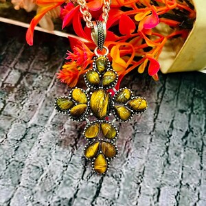 Terrific TIGER EYE Cross Silver Pendant, Handmade Jewelry Pendant, Tiger Eye Pendant, Fine Work Cross Jewelry, Gift For Her, M-102