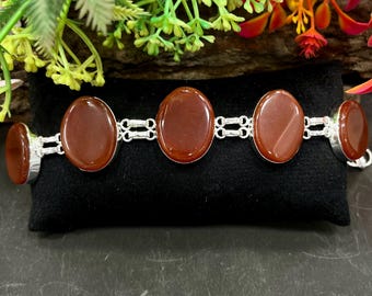Pulseira de prata com cornalina, pulseira artesanal, pulseira com pingente de cornalina e várias pedras, pulseira de pedras preciosas, presente para ela, M-515