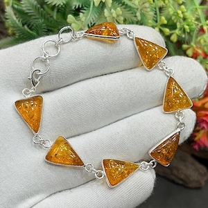 Baltisches Bernstein Silber Armband, Handgefertigtes Armband, Basic Bernstein Dreieck Form Multi Stein Chram Armband, Stein Armband, Geschenk für Sie, M-200