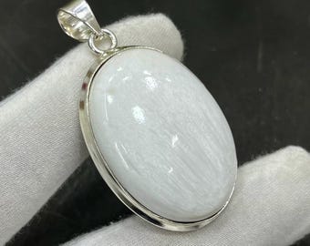 White Scolecite Silver Pendant, Handcrafted Pendant Jewelry, Unique Scolecite Pendant for Necklace, Gemstone Jewelry, Gift For Her, M-490
