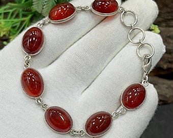 Pulseira de prata com cornalina, pulseira artesanal, pulseira básica com várias pedras de cornalina, pulseira de pedras preciosas, presente para ela, M-190