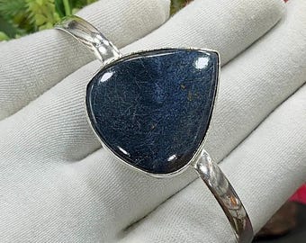 Rare Pietersite Silver Cuff Bracelet, Handmade Blue Pear Statement Bangle, Adjustable Open Bangle, Anniversary Gift for Her, M-1799
