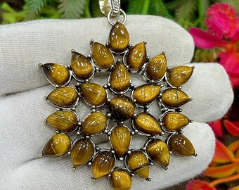 Tigerauge Silber Anhänger, handgemachter Anhänger Schmuck, Vintage Tigerauge Stern Anhänger für Halskette, Edelstein Schmuck, Geschenk für sie, M-667