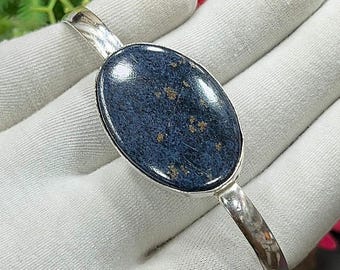 Rare Pietersite Silver Cuff Bracelet, Handmade Blue Oval Statement Bangle, Adjustable Open Bangle, Anniversary Gift for Her, M-1798