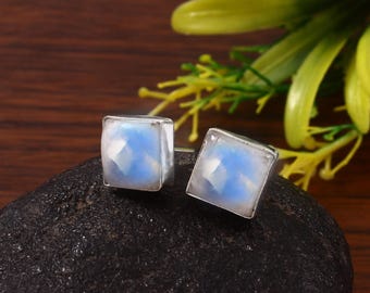 Radiant RAINBOW MOONSTONE Silver Studd Earring, Handcrafted Silver Earring, Moonstone Studd Earring, Feburary Birthstone, Gift for Her, M-49